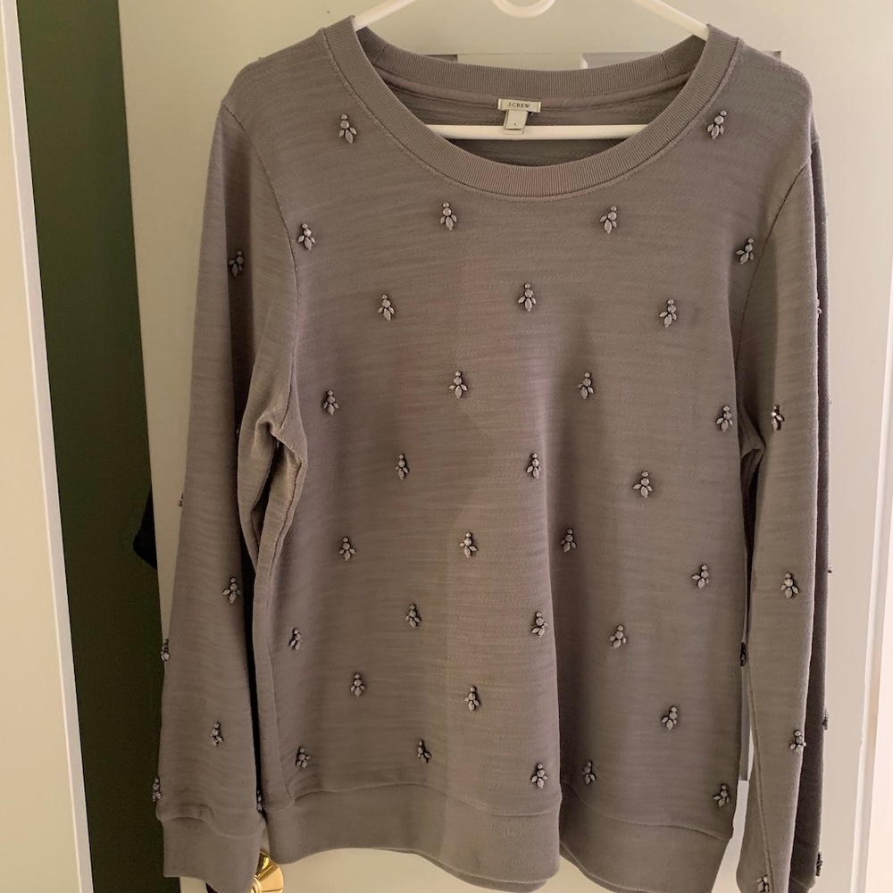 JCREW Gray Crewneck Sweatshirt with Gray Beading